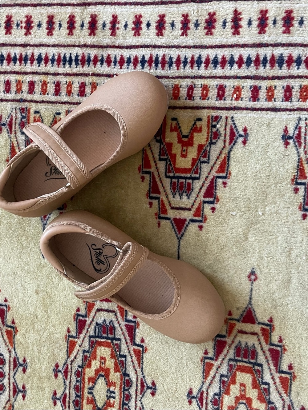 Girls' Neutral Tan Mary Jane tap Shoes with Hook-and-Loop Strap